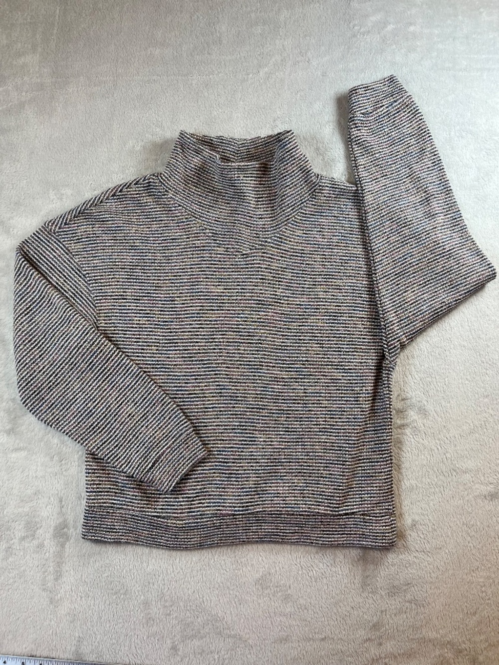 Madewell Textured Top Rainbow Rib Knit Pullover Cozy Sweater sz S Coastal
